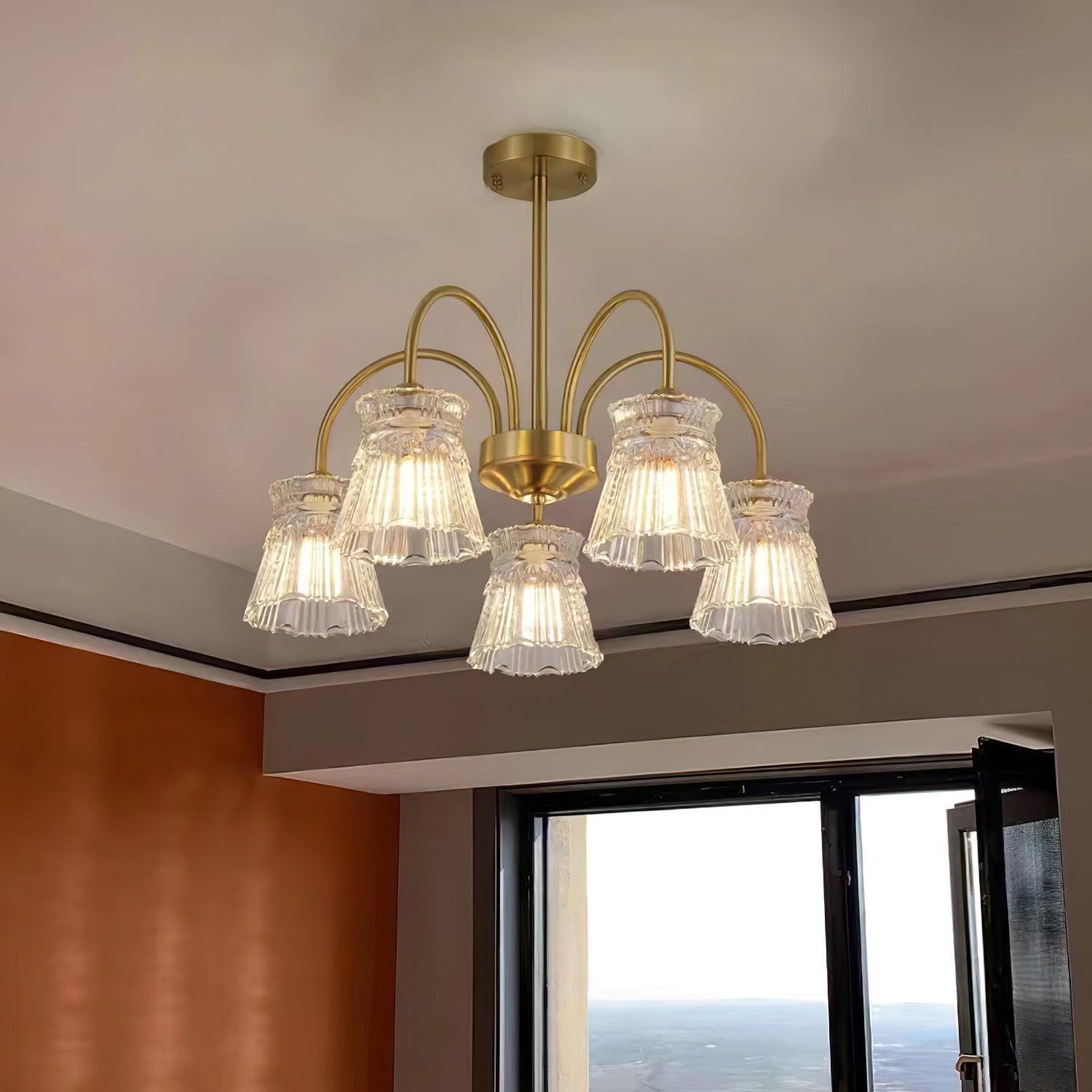 Rostor Chandelier Crystal Glass Gold Midcentury