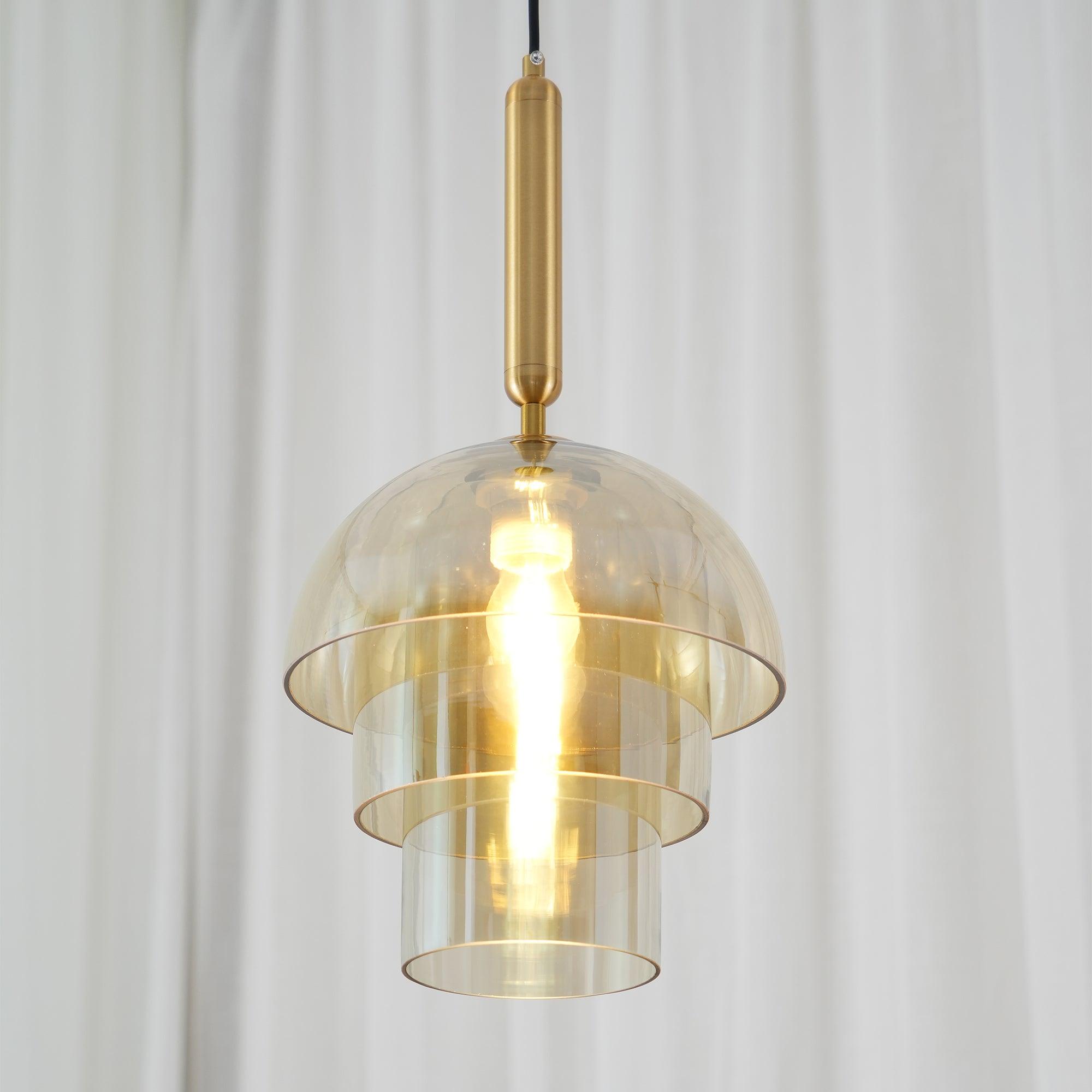 Renley Pendant Lamp Glass Cognac Dome Brass Mid Century
