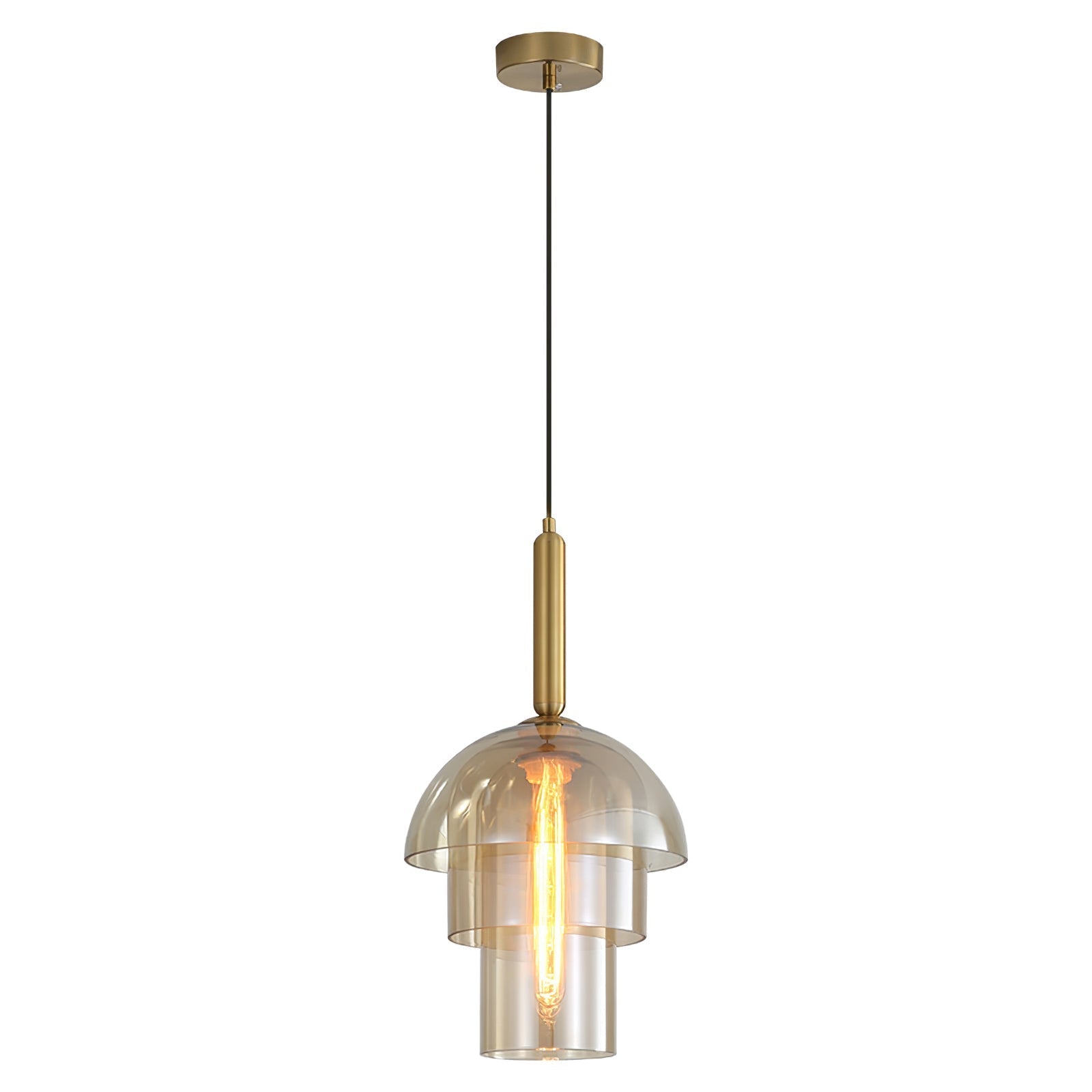 Renley Pendant Lamp Glass Cognac Dome Brass Mid Century