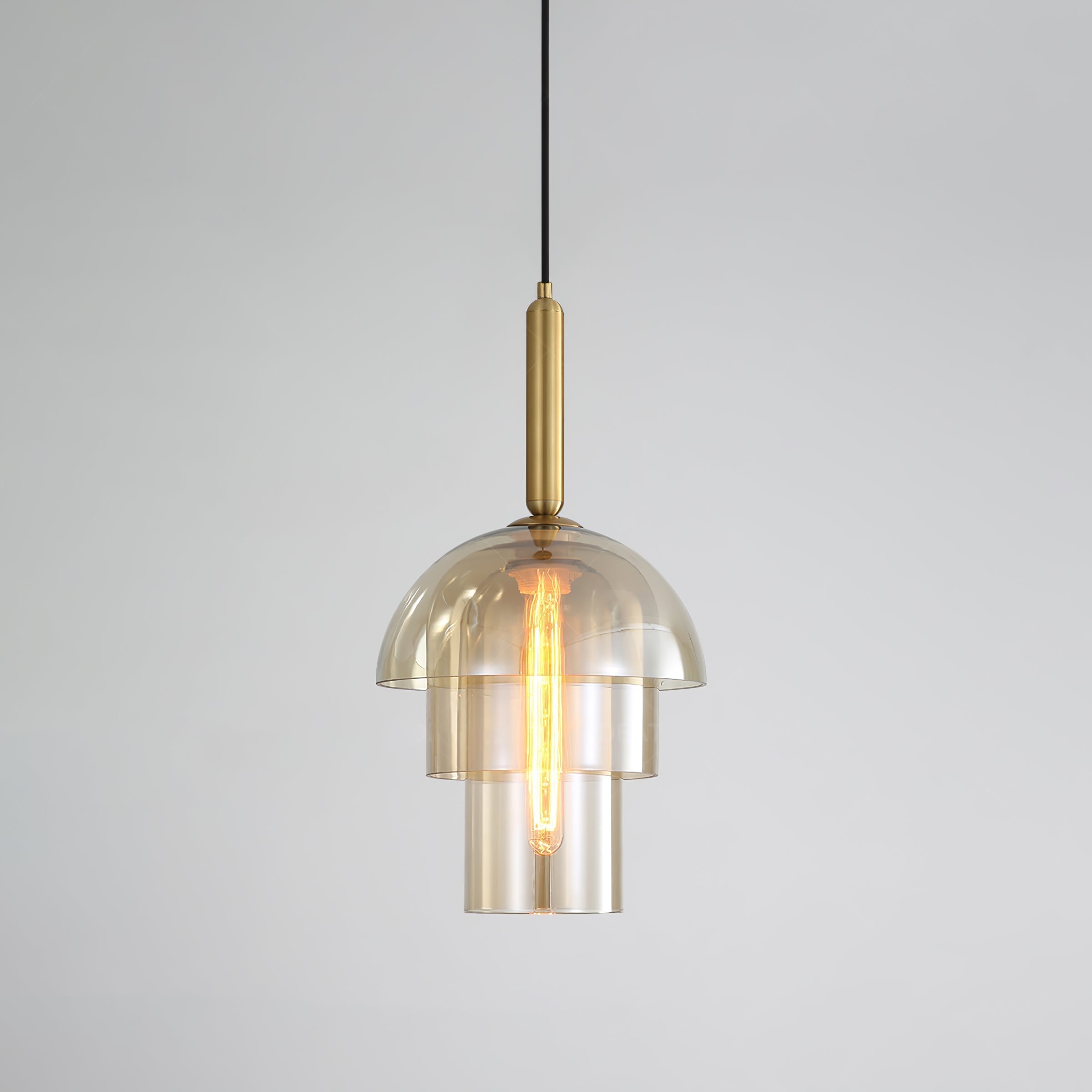 Renley Pendant Lamp Glass Cognac Dome Brass Mid Century