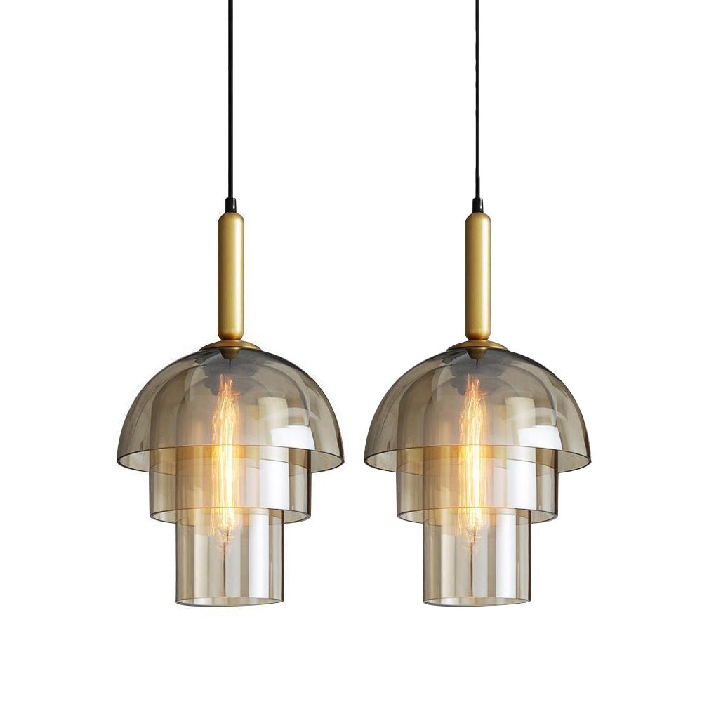 Renley Pendant Lamp Glass Cognac Dome Brass Mid Century