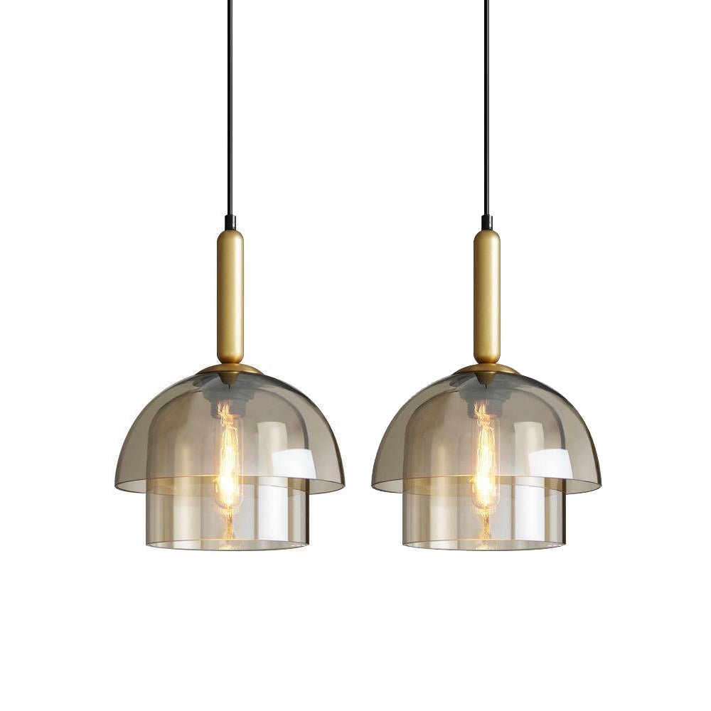 Renley Pendant Lamp Glass Cognac Dome Brass Mid Century