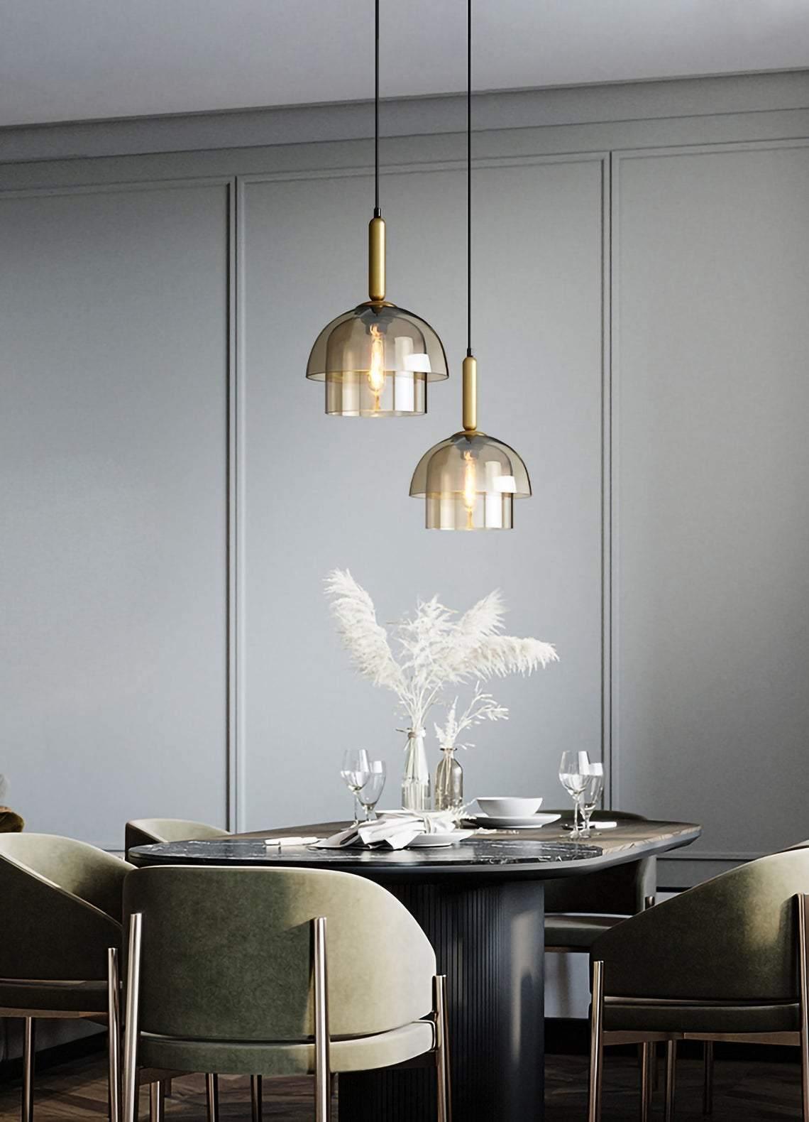 Renley Pendant Lamp Glass Cognac Dome Brass Mid Century