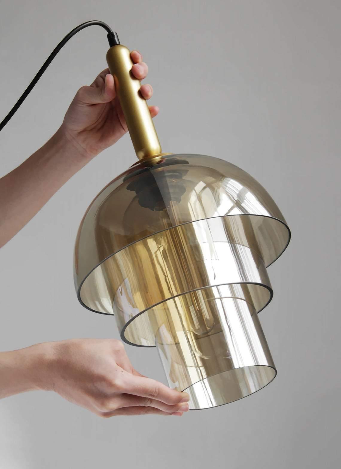 Renley Pendant Lamp Glass Cognac Dome Brass Mid Century