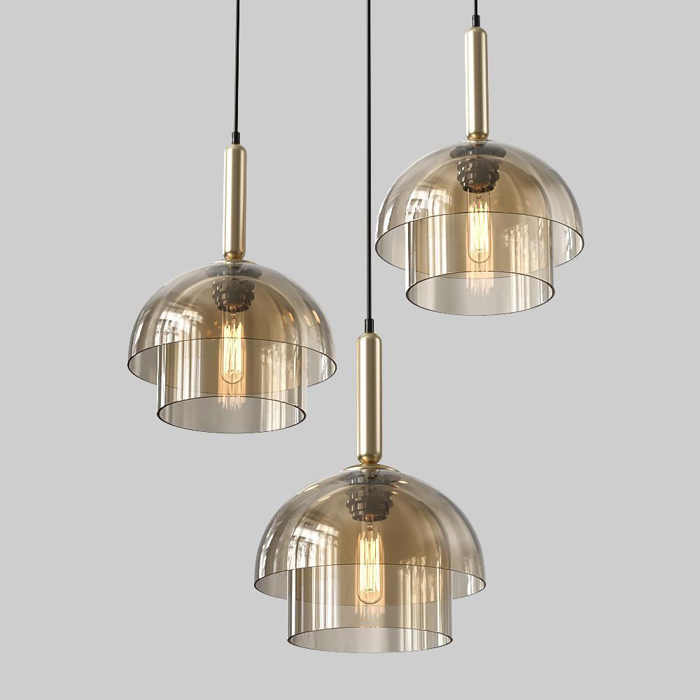 Renley Pendant Lamp Glass Cognac Dome Brass Mid Century