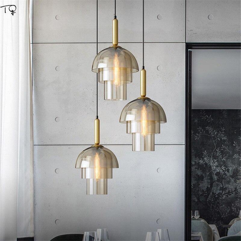 Renley Pendant Lamp Glass Cognac Dome Brass Mid Century