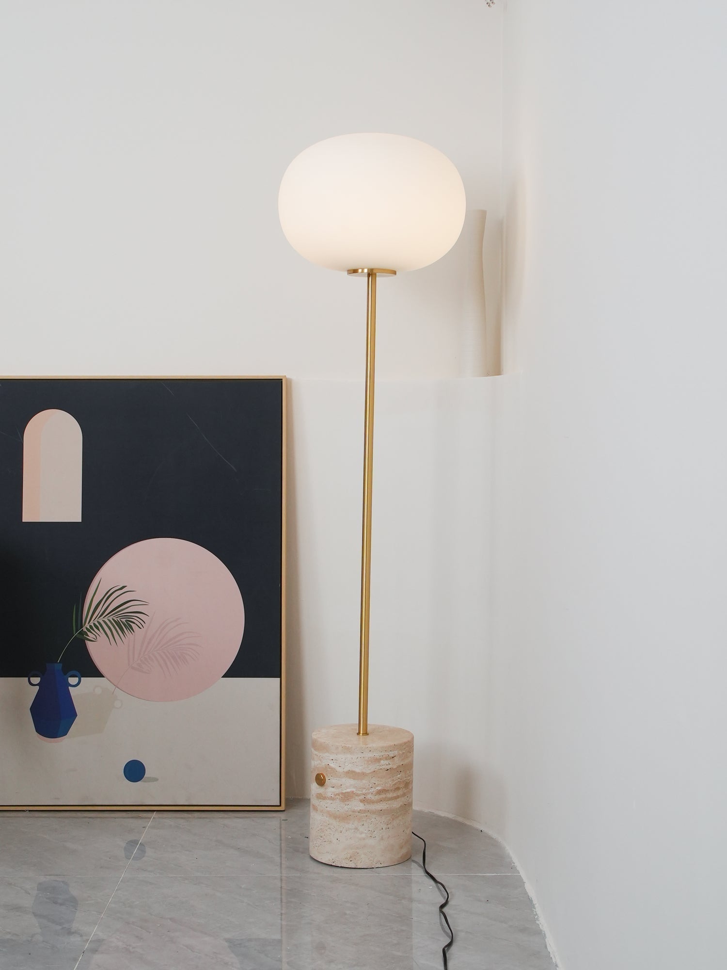 Iloryra Column-Base Travertine Floor Lamp