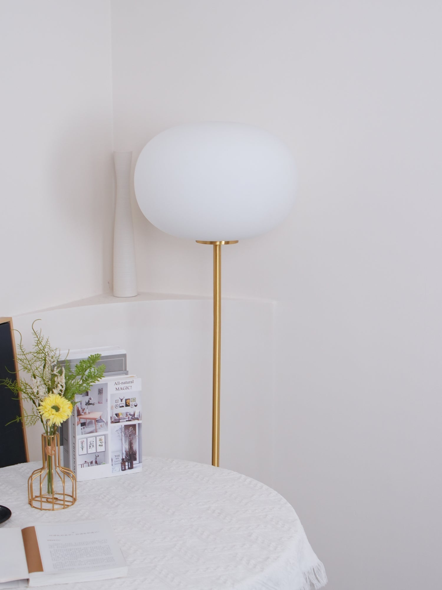 Iloryra Column-Base Travertine Floor Lamp