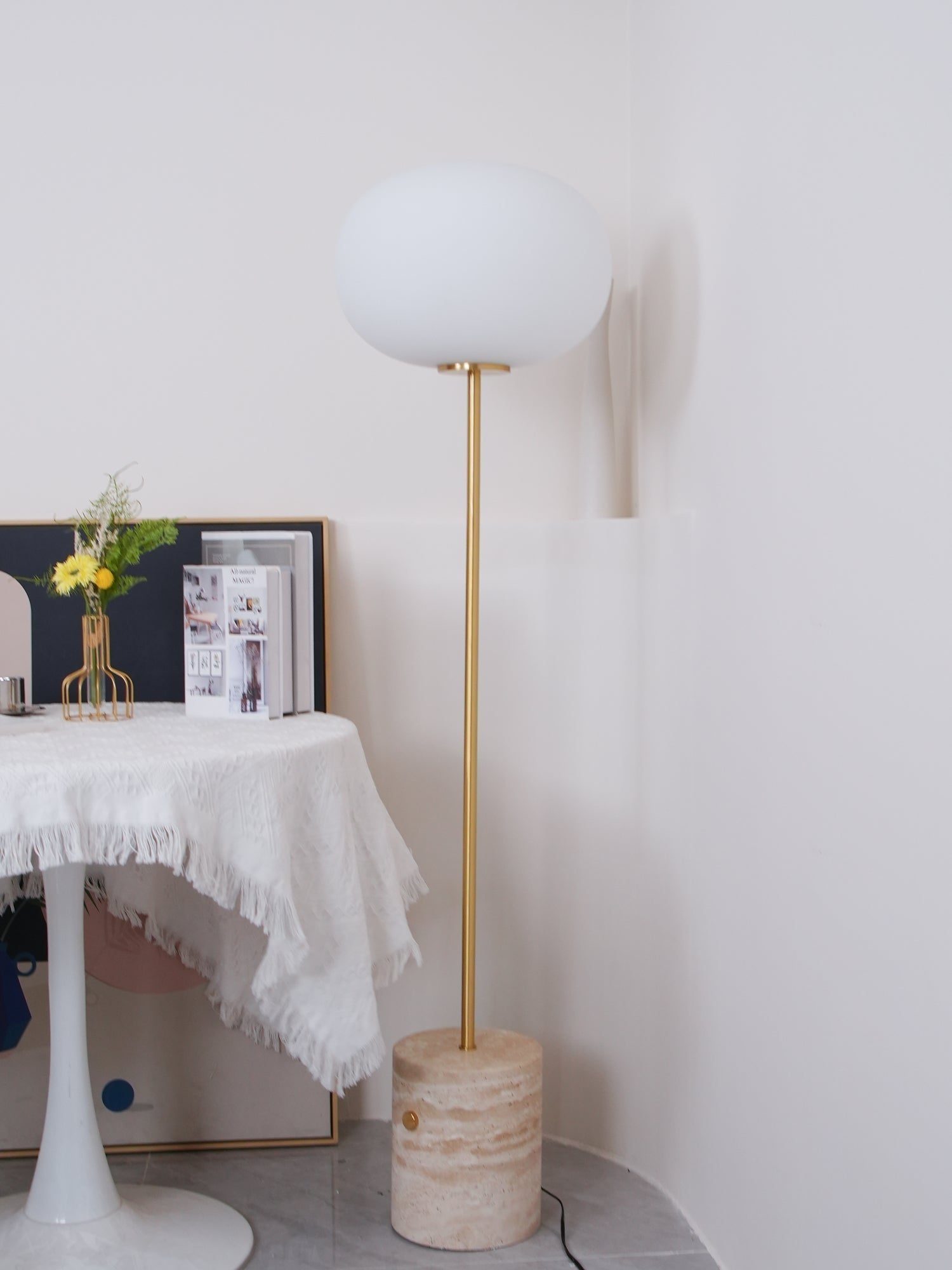 Iloryra Column-Base Travertine Floor Lamp