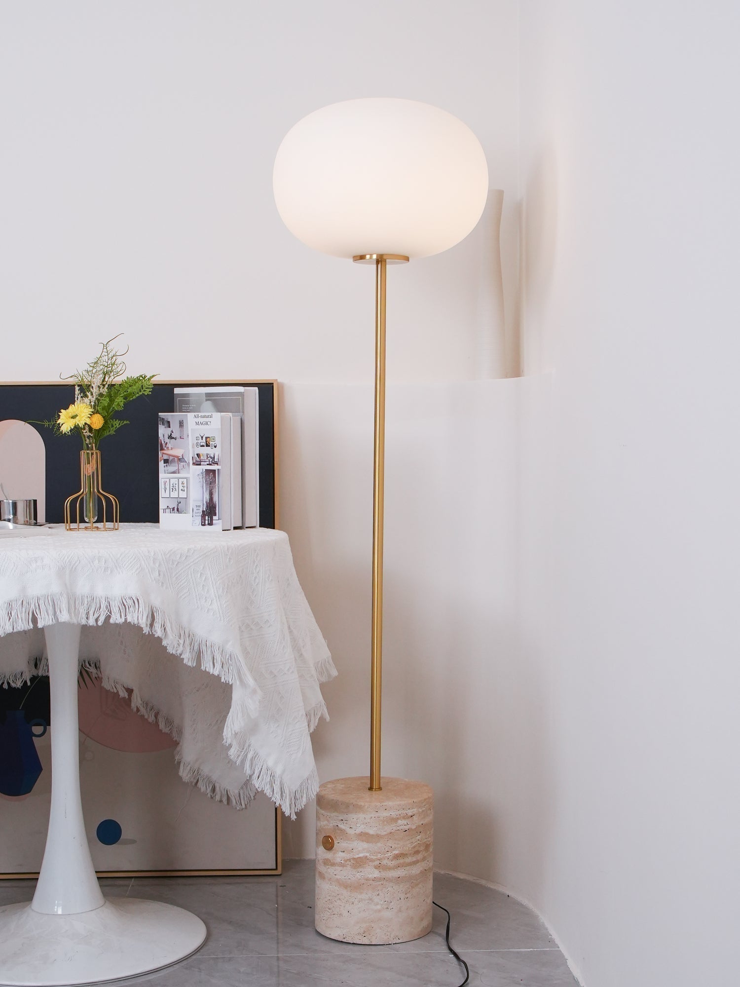 Iloryra Column-Base Travertine Floor Lamp