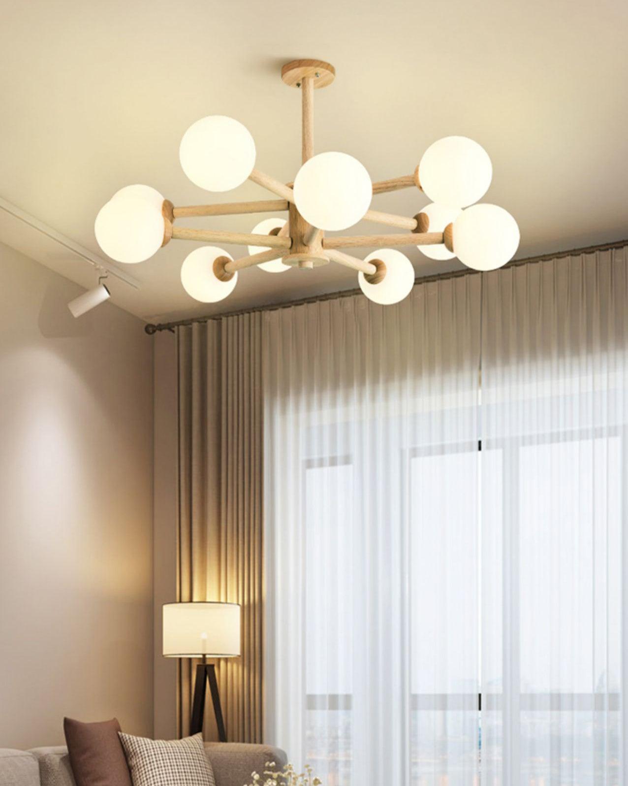 Kalds Chandelier Wooden Globe Minimalist Natural