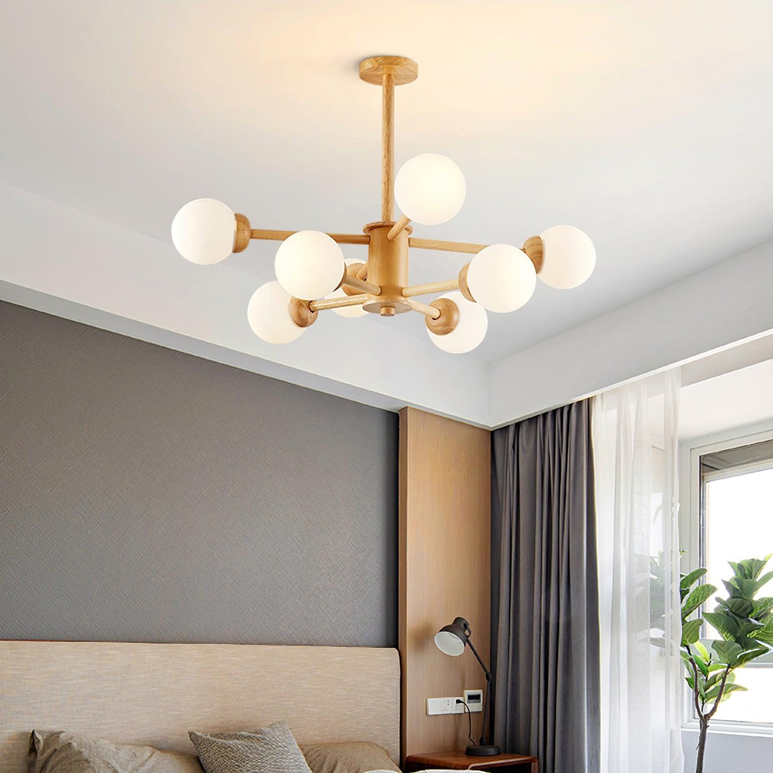 Kalds Chandelier Wooden Globe Minimalist Natural