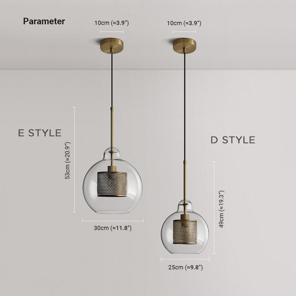 Arisha Golden Pendant Light, /Glass, Globe/Cylindric