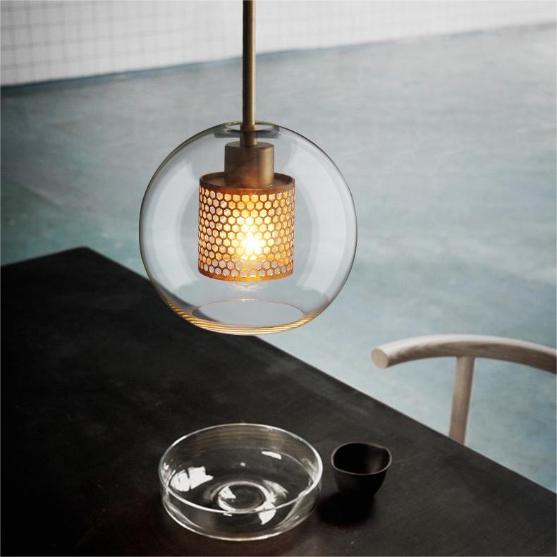 Arisha Golden Pendant Light, /Glass, Globe/Cylindric