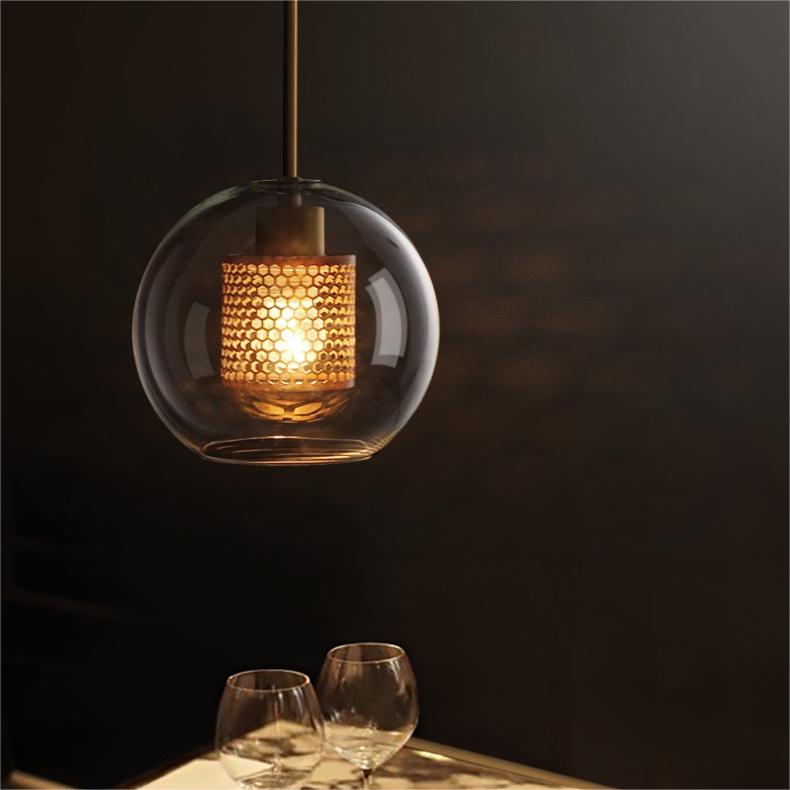 Arisha Golden Pendant Light, /Glass, Globe/Cylindric