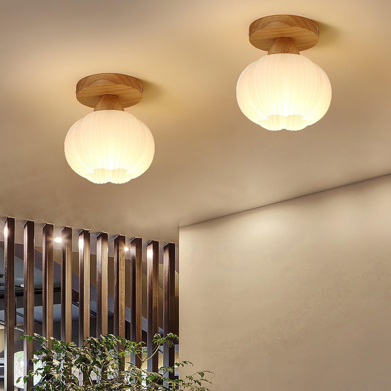 Dura Large Flower Bag Wood Ceiling Lamp