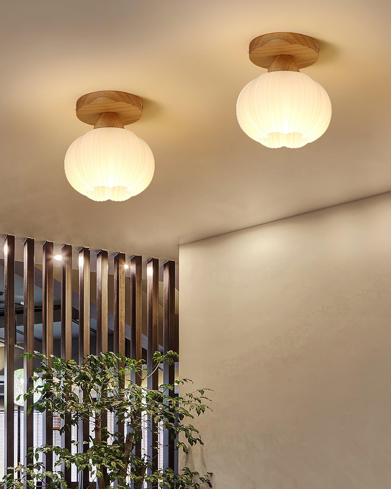 Dura Large Flower Bag Wood Ceiling Lamp