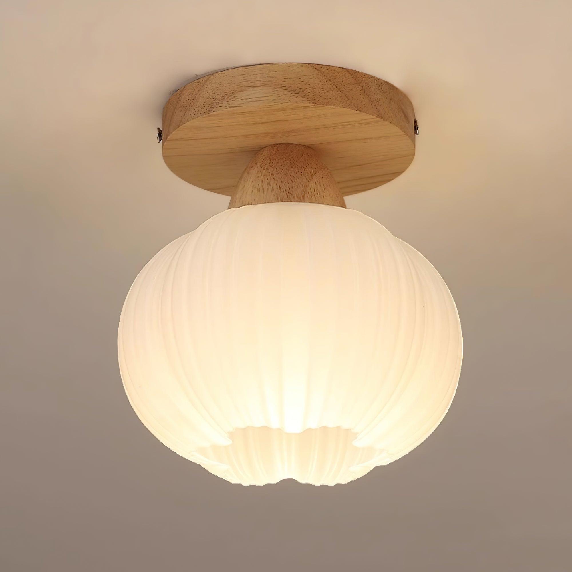 Dura Large Flower Bag Wood Ceiling Lamp