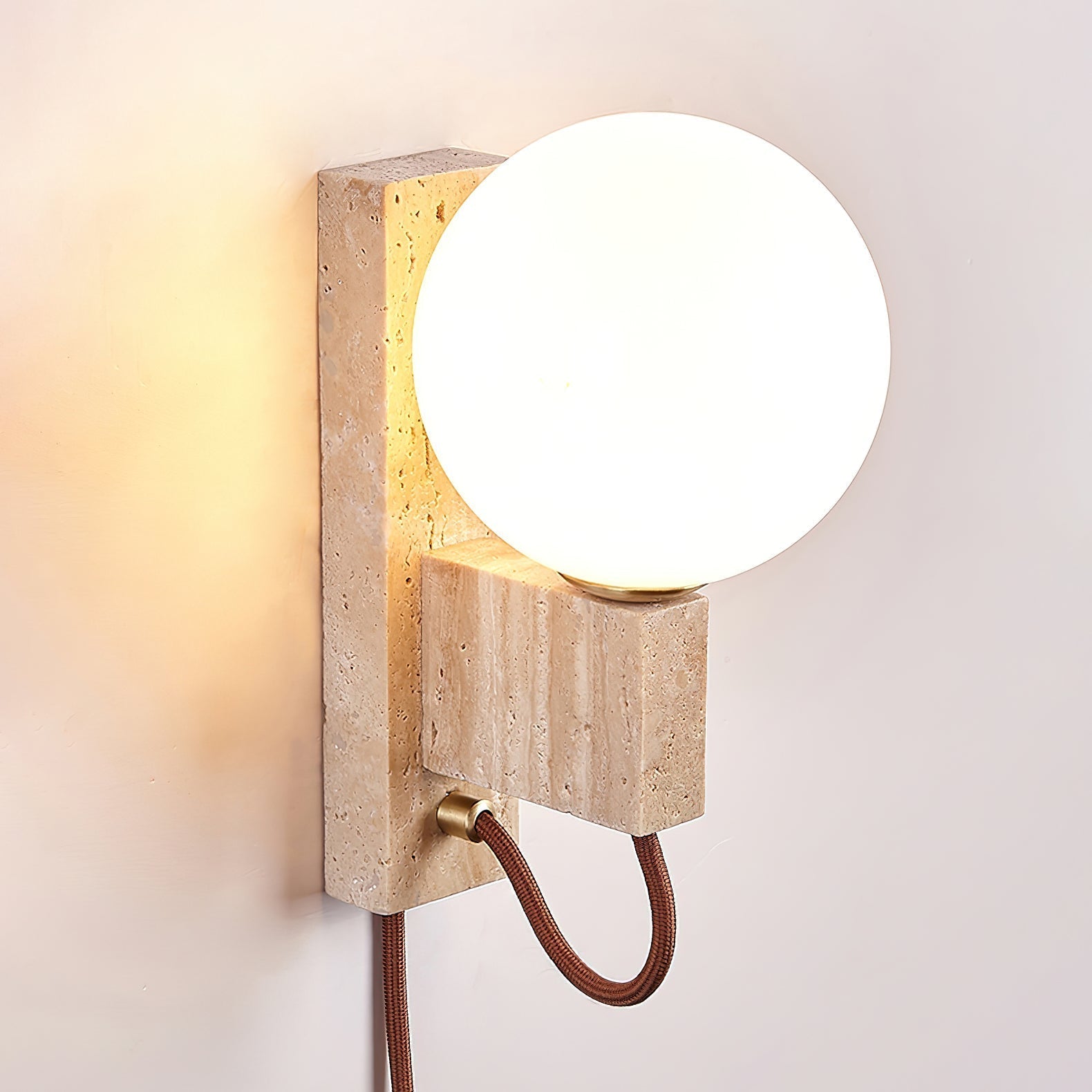 Talt Globe-Travertine Wall Light