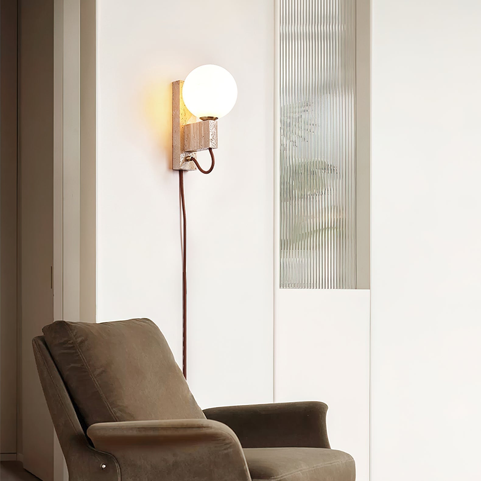 Talt Globe-Travertine Wall Light