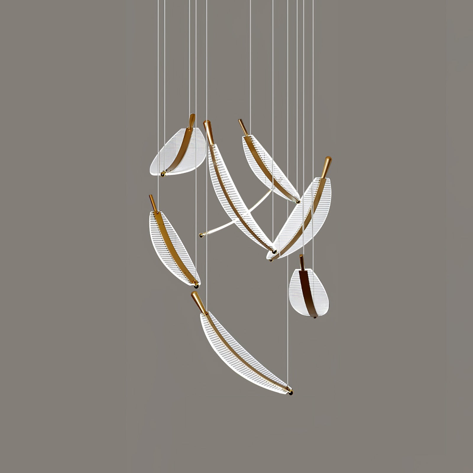 Kuo Chandelier Leaf Acrylic Gold Elegant Modern