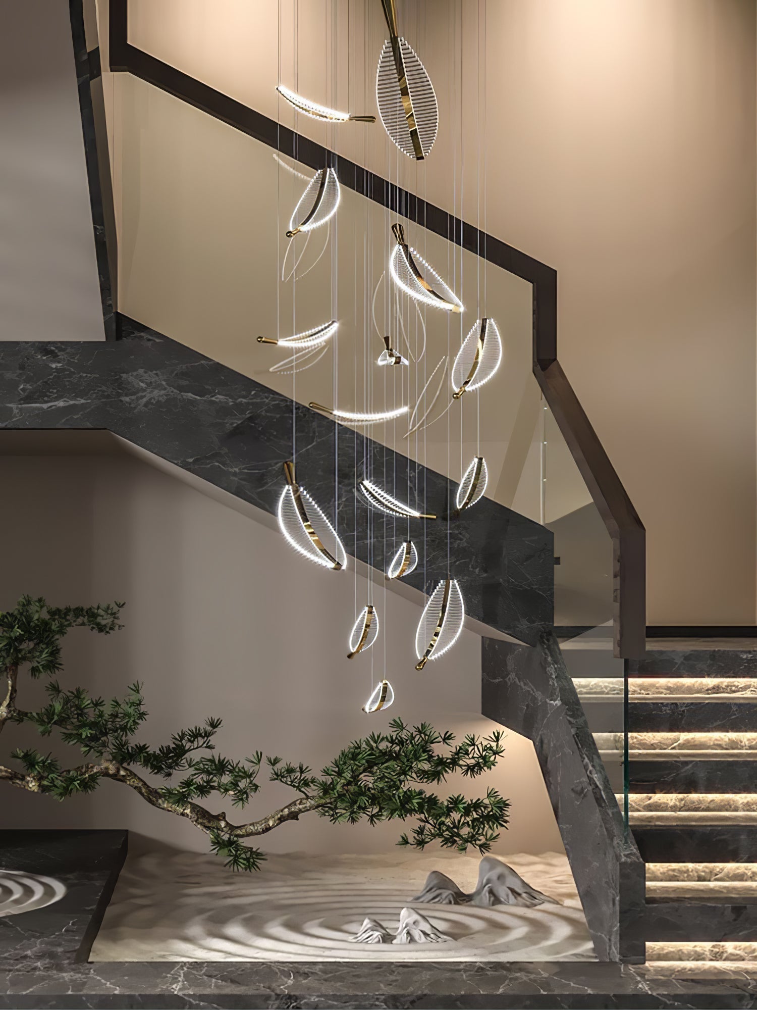 Kuo Chandelier Leaf Acrylic Gold Elegant Modern