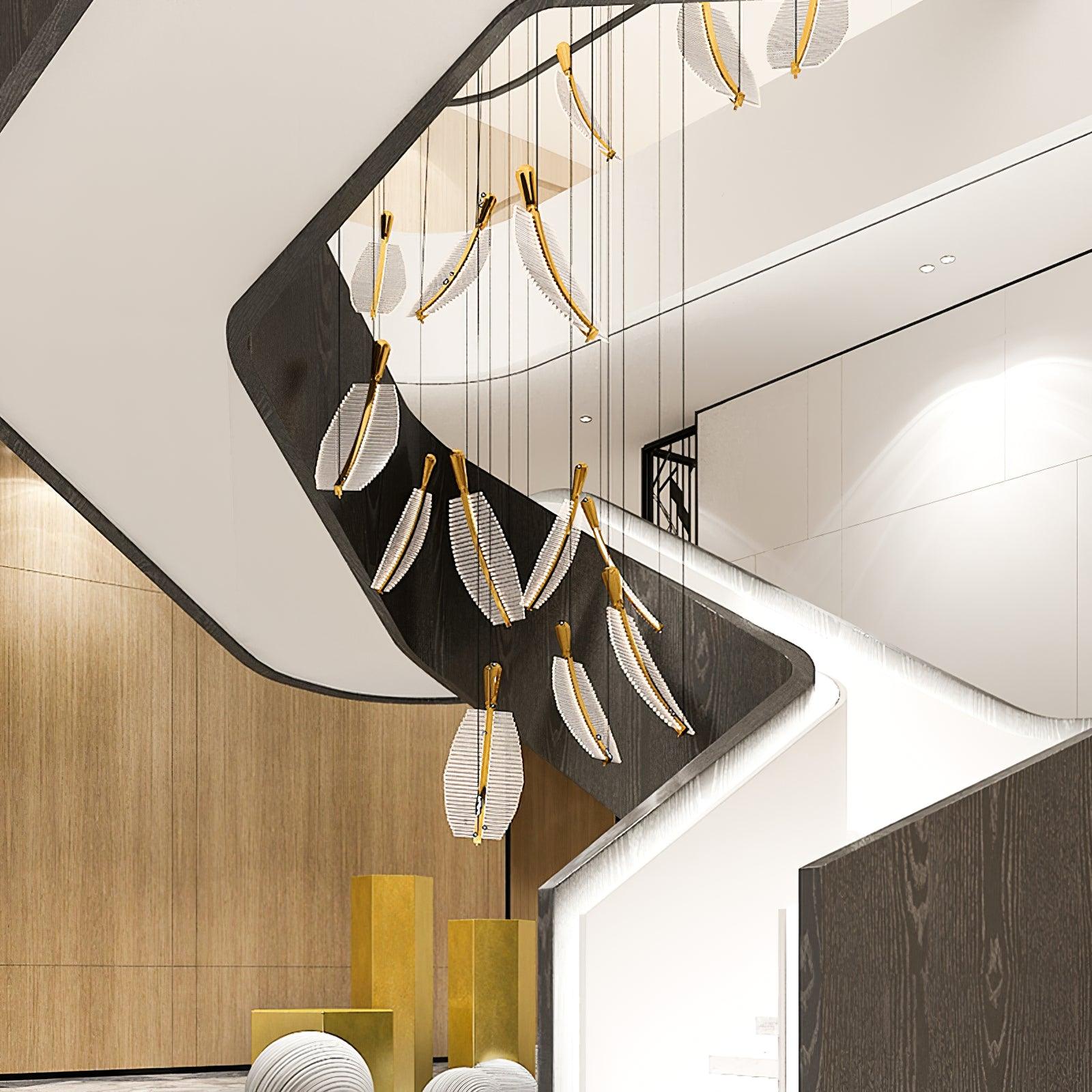 Kuo Chandelier Leaf Acrylic Gold Elegant Modern