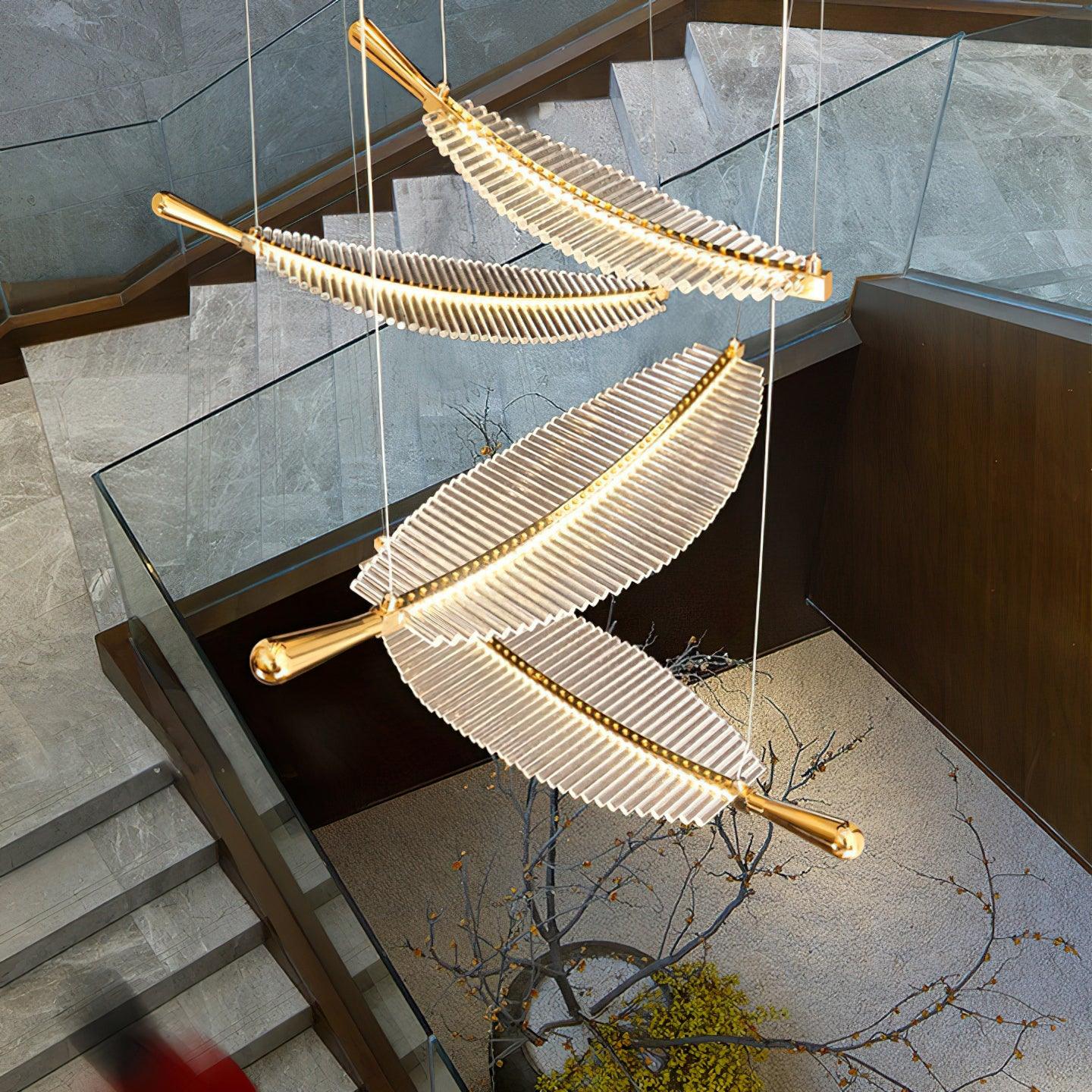 Kuo Chandelier Leaf Acrylic Gold Elegant Modern