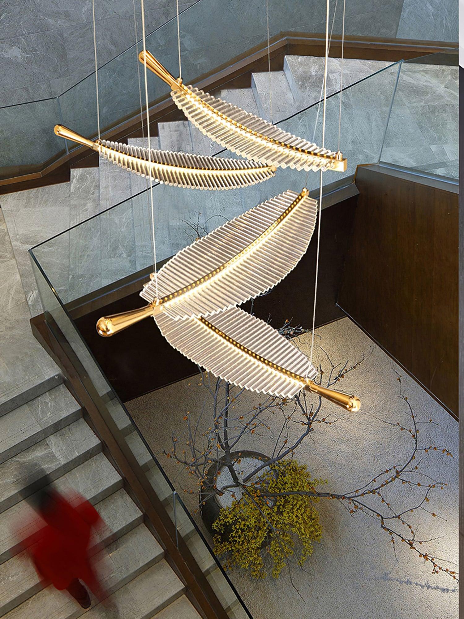Kuo Chandelier Leaf Acrylic Gold Elegant Modern