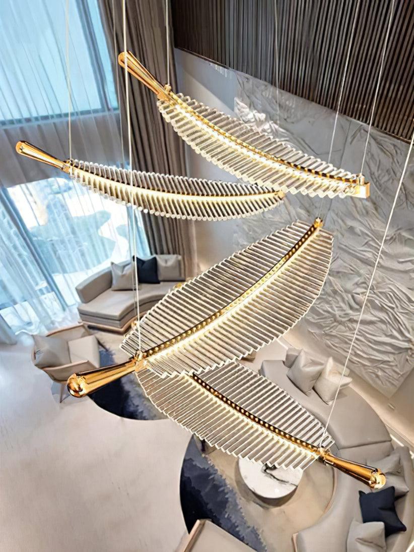 Kuo Chandelier Leaf Acrylic Gold Elegant Modern
