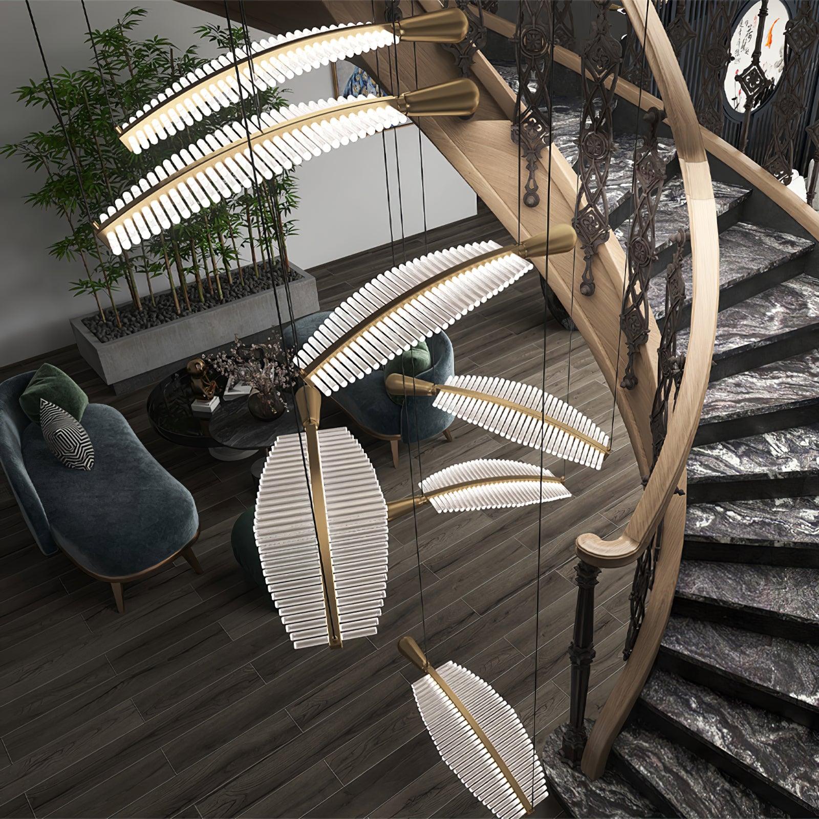Kuo Chandelier Leaf Acrylic Gold Elegant Modern