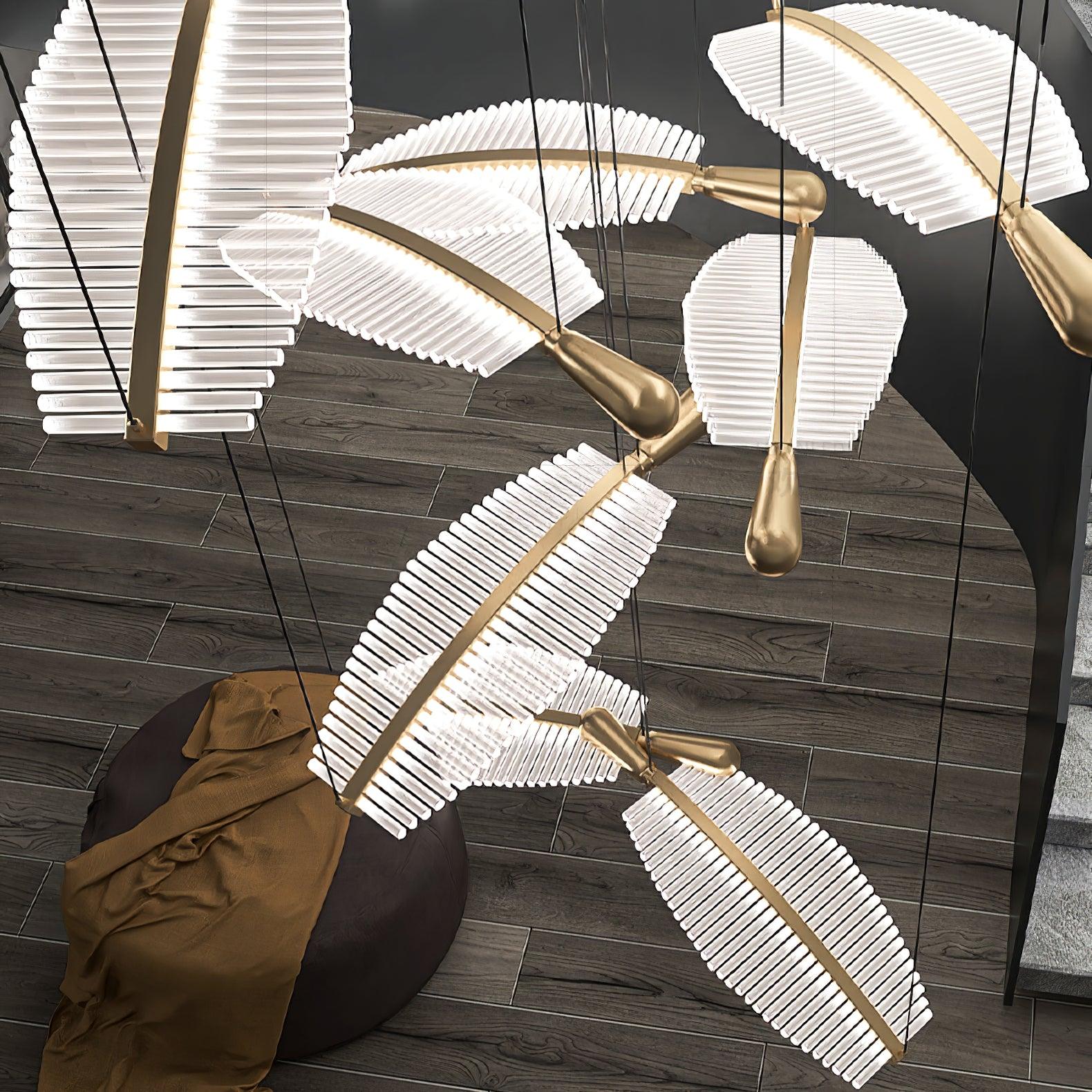 Kuo Chandelier Leaf Acrylic Gold Elegant Modern