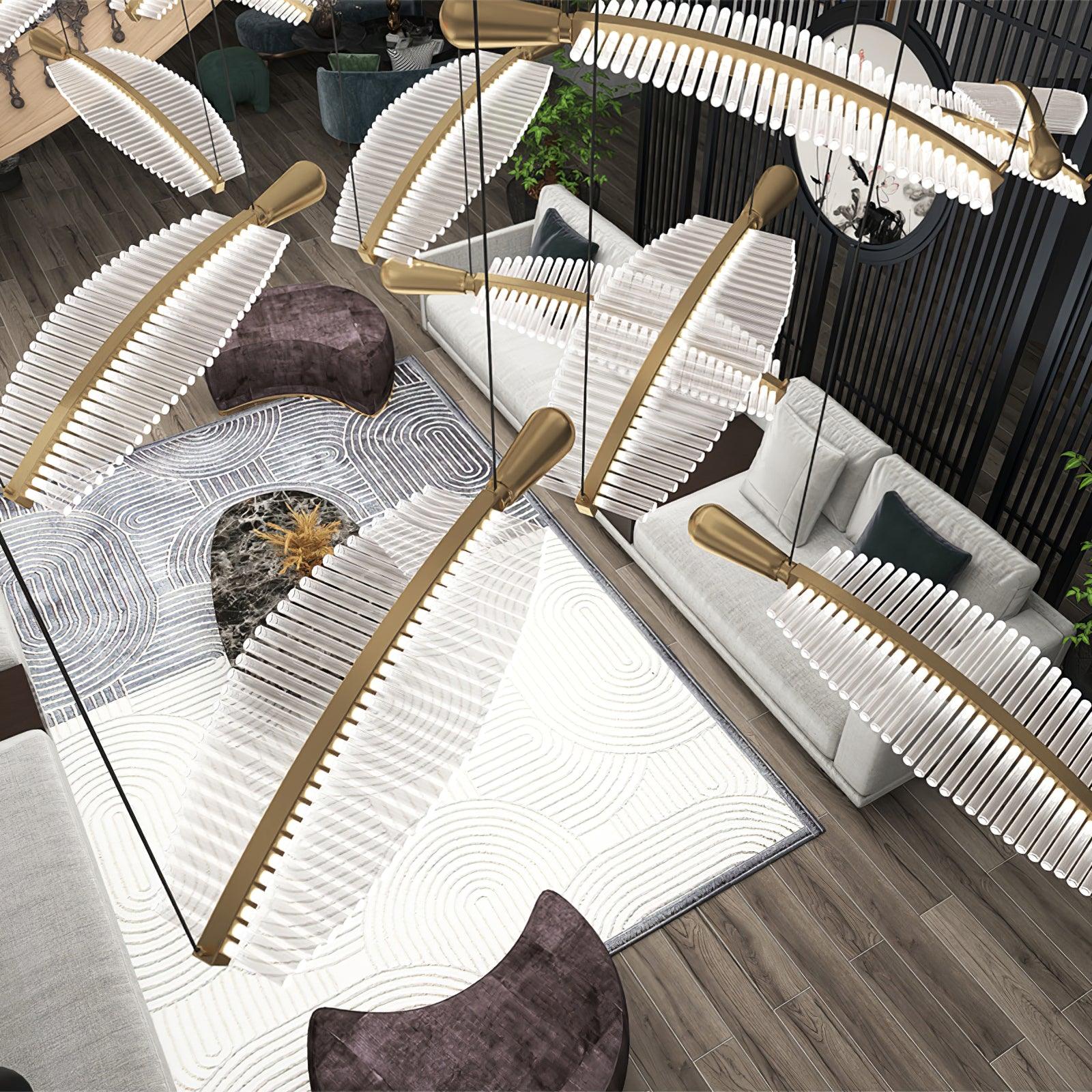 Kuo Chandelier Leaf Acrylic Gold Elegant Modern