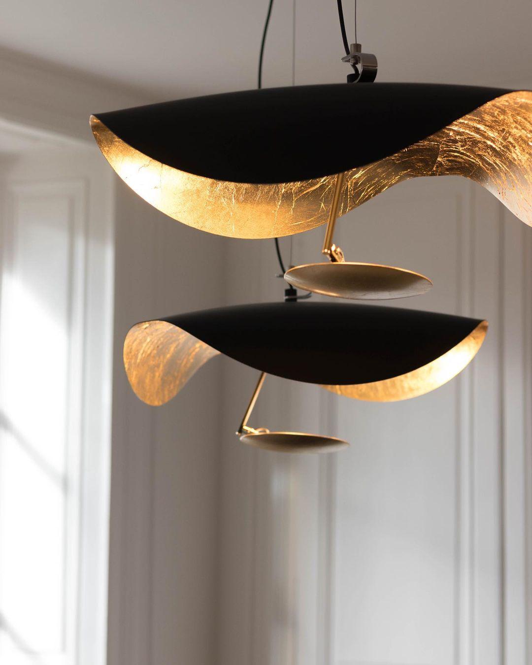 Aurisina Pendant Lamp Black Gold Curved Shade