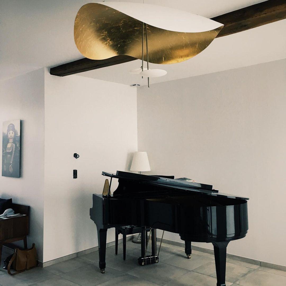 Aurisina Pendant Lamp Black Gold Curved Shade