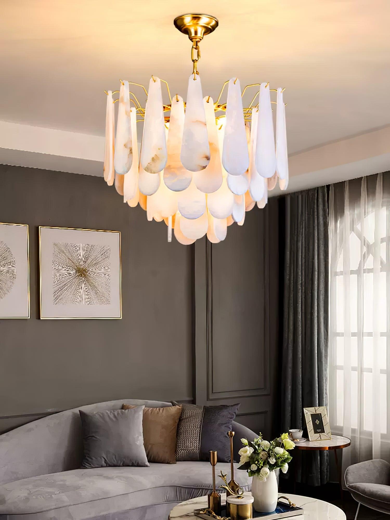 Niveneon Teardrop Alabaster Chandelier