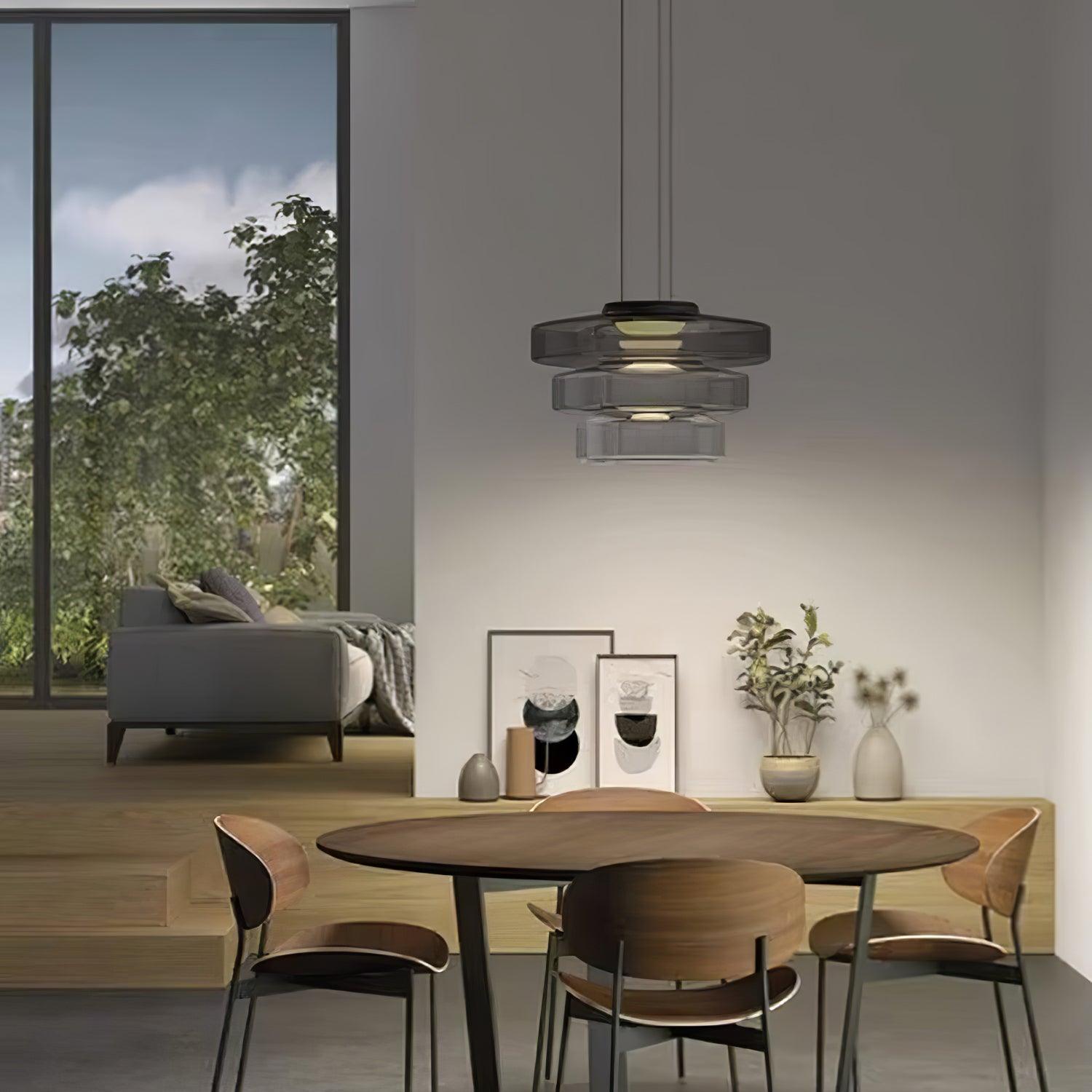 Lustra Pendant Lamp Glass Circles Multi-Level - Neutral Decor