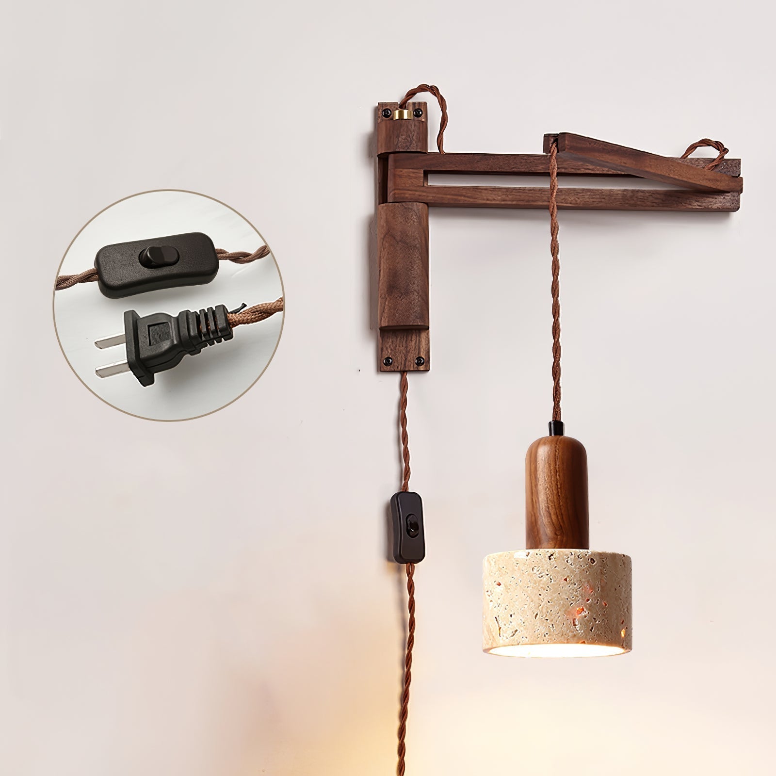 Fossil Travertine Swing Arm Wall Lamp Plug-in - Neutral Decor