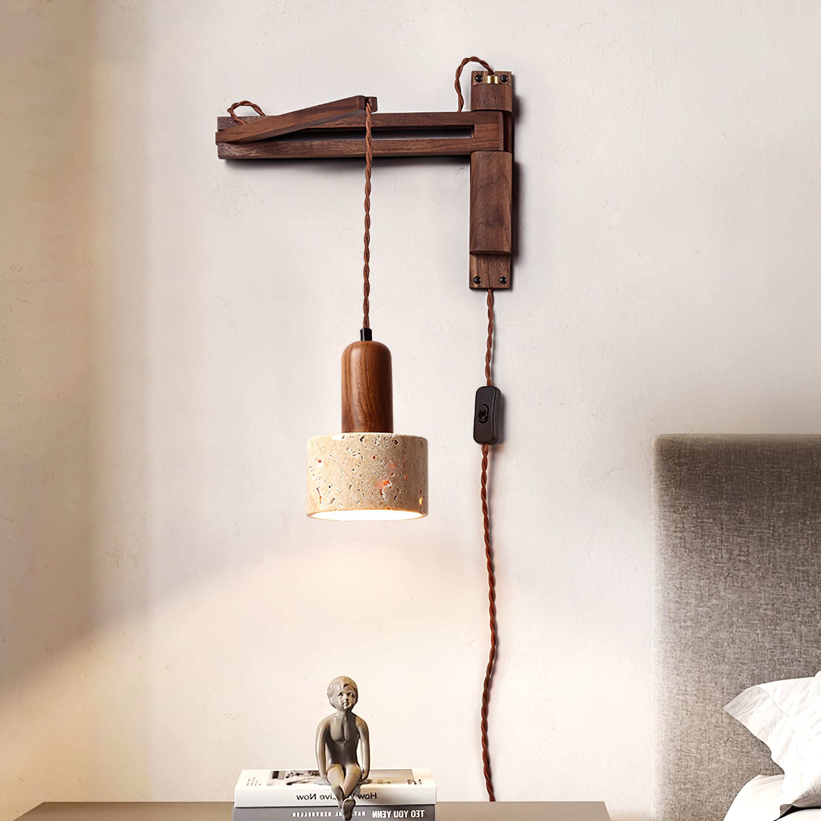 Fossil Travertine Swing Arm Wall Lamp Plug-in - Neutral Decor