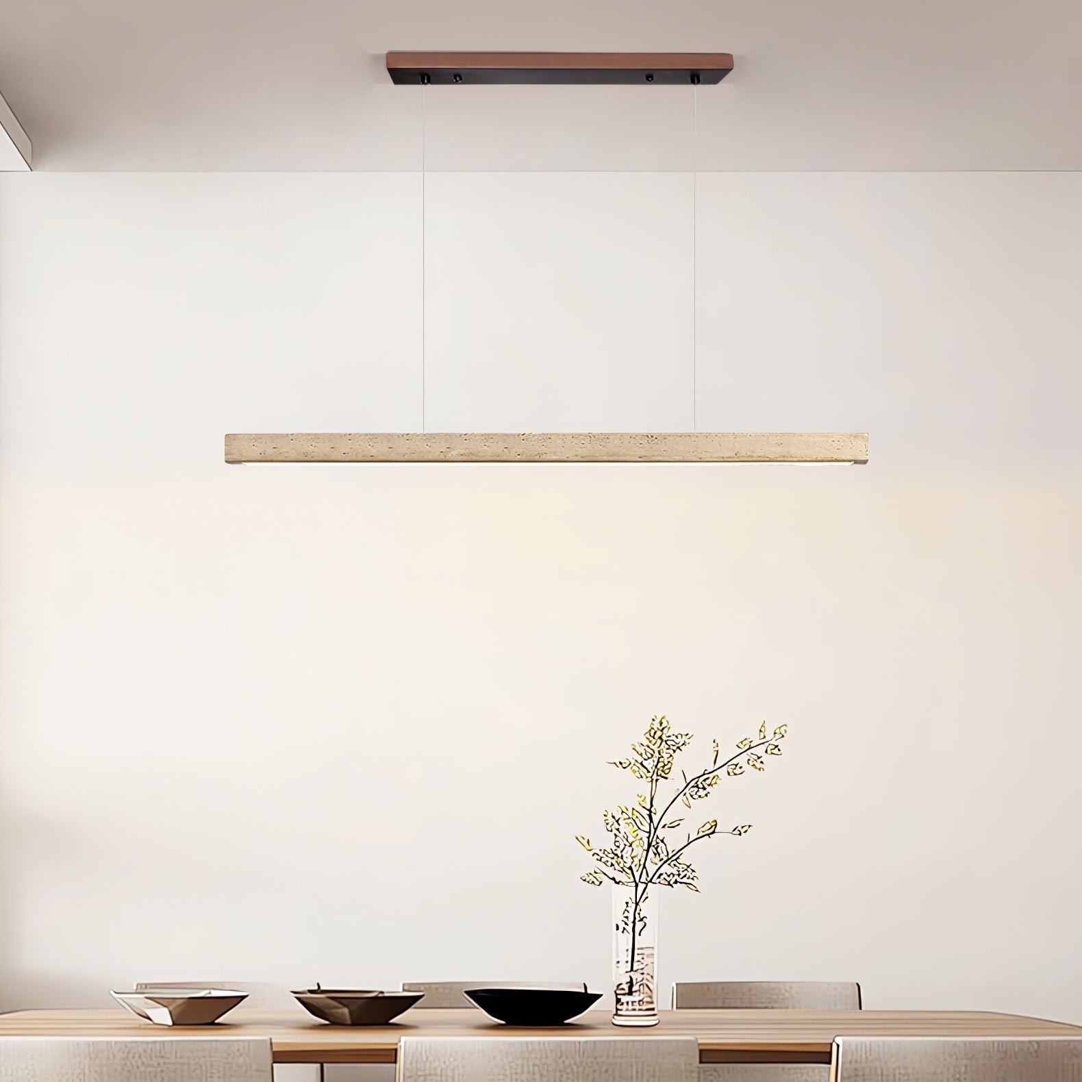 Imiror Minimalist Travertine Linear Pendant - Neutral Decor