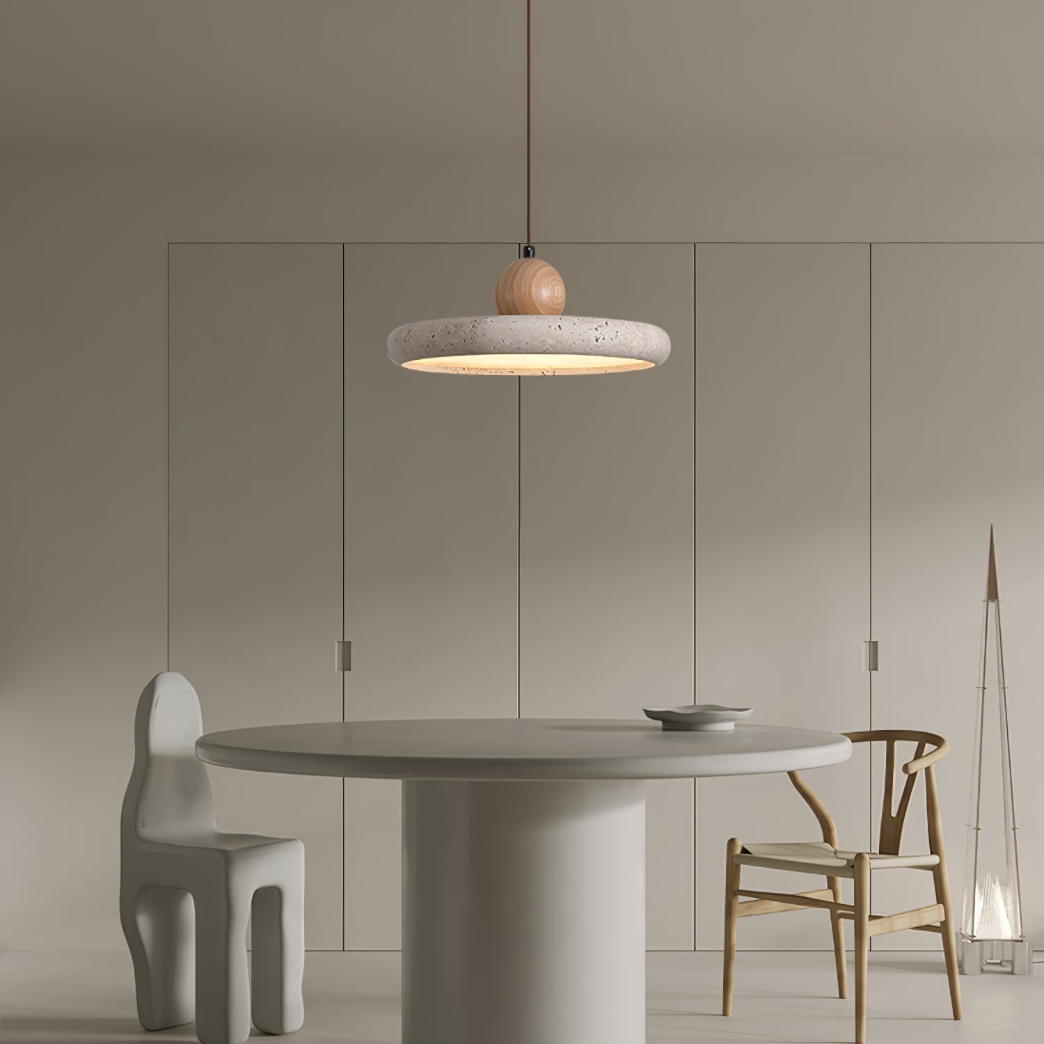 Opalyn Minimalist Travertine Plug-In Pendant Light