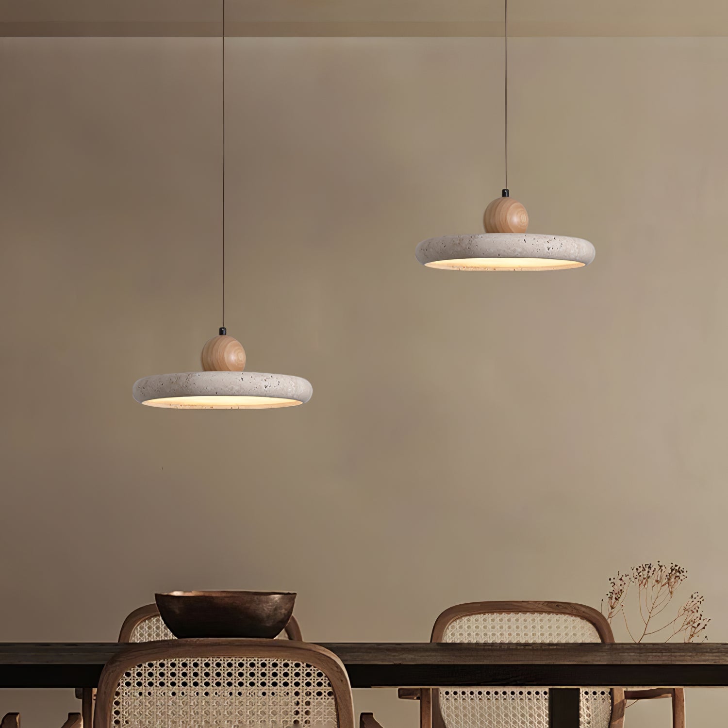 Opalyn Minimalist Travertine Plug-In Pendant Light