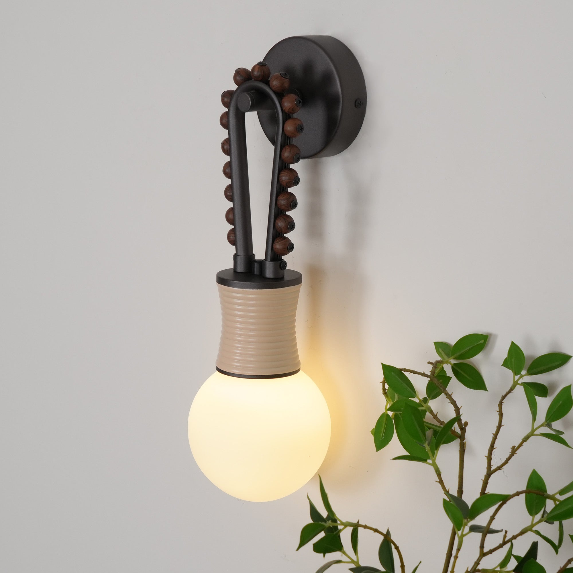 Sytala Premium Art Walnut Glass Wall Lamp - Neutral Decor