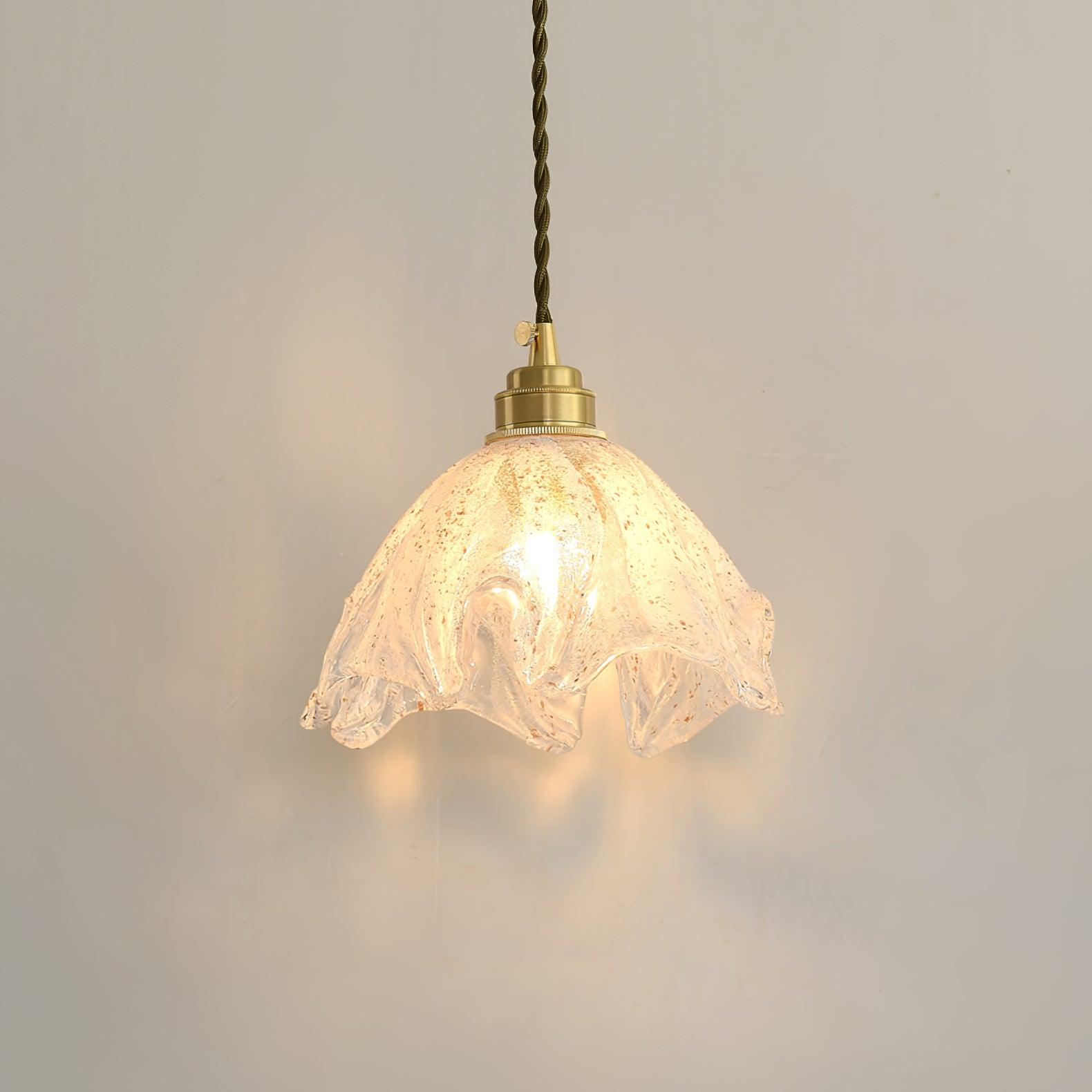 Deveny Pendant Lamp Brass Ruffled Glass Lotus Vintage