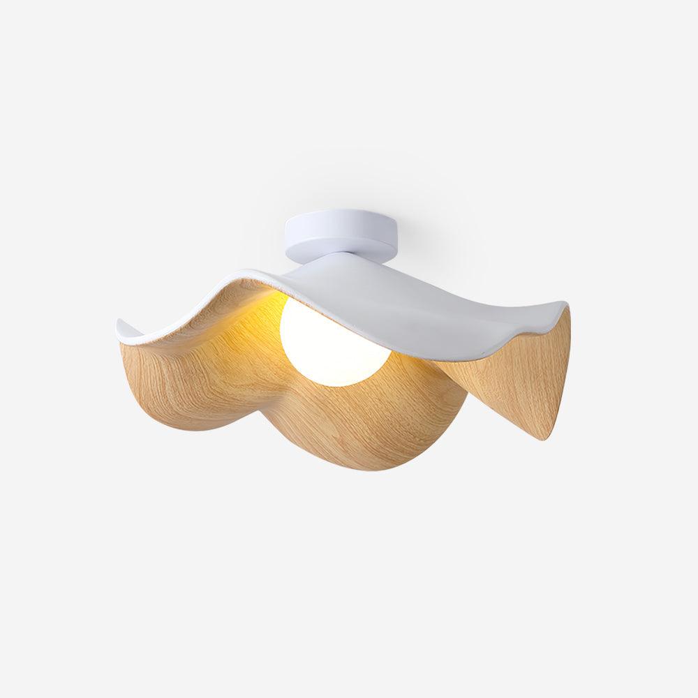 Belenor Ceiling Lamp Lotus Leaf with Wood and White Finish