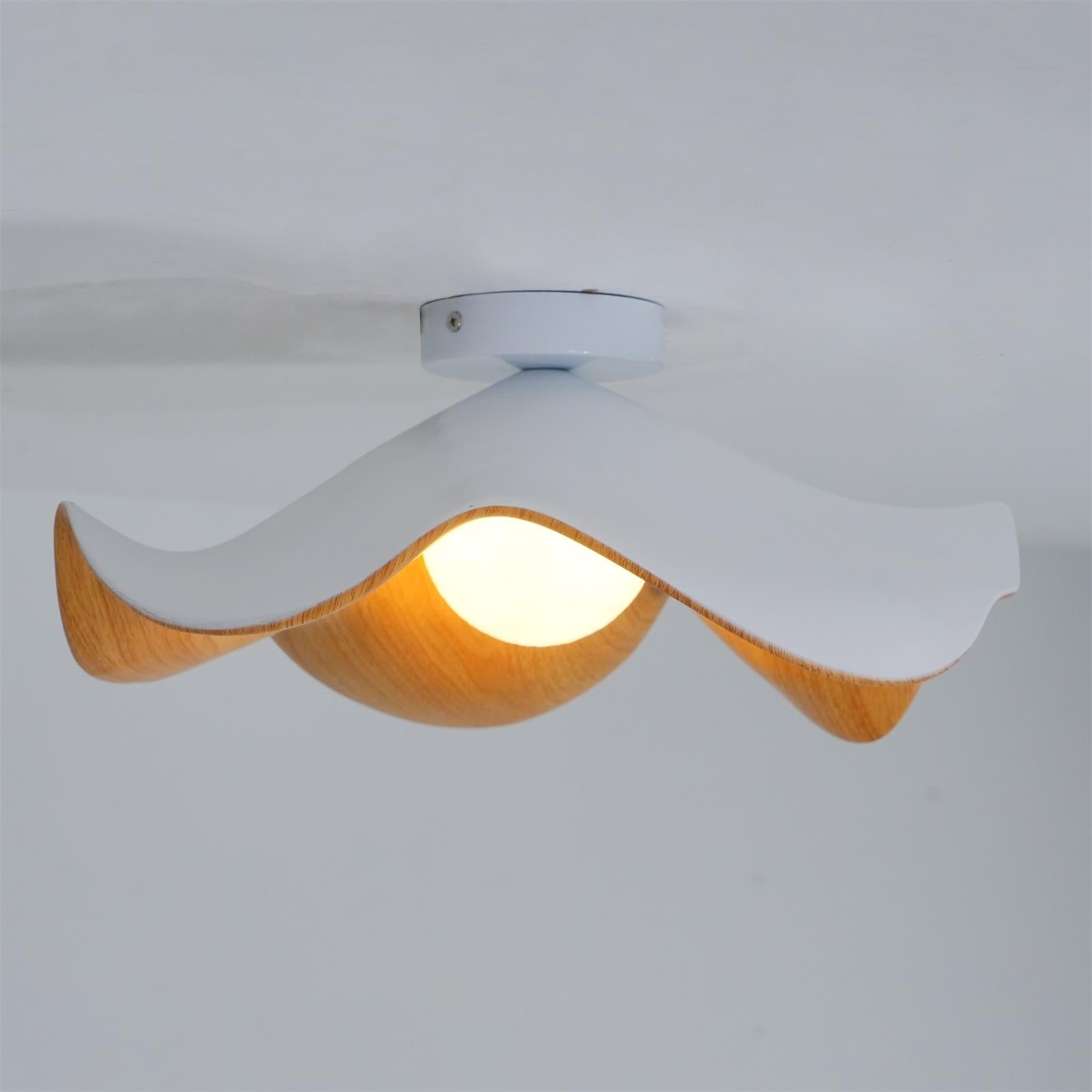 Belenor Ceiling Lamp Lotus Leaf with Wood and White Finish