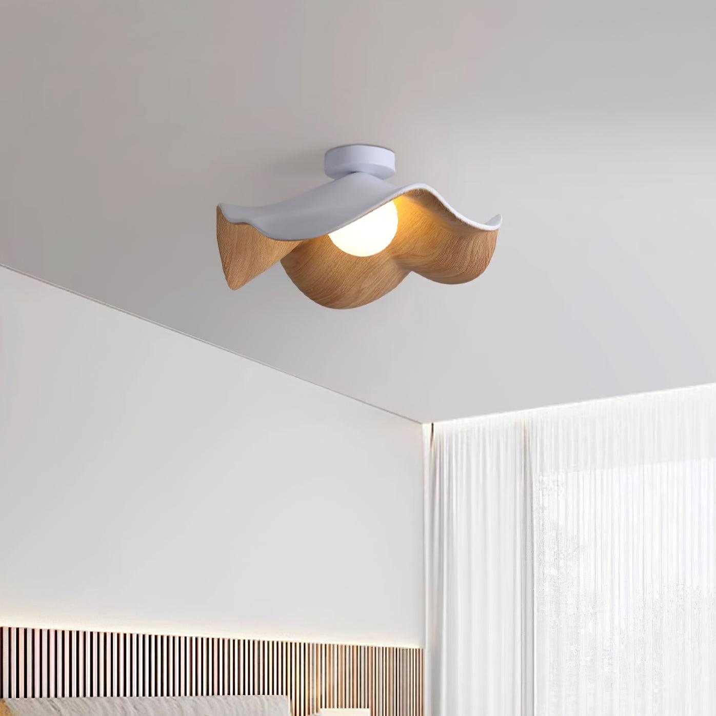 Belenor Ceiling Lamp Lotus Leaf with Wood and White Finish