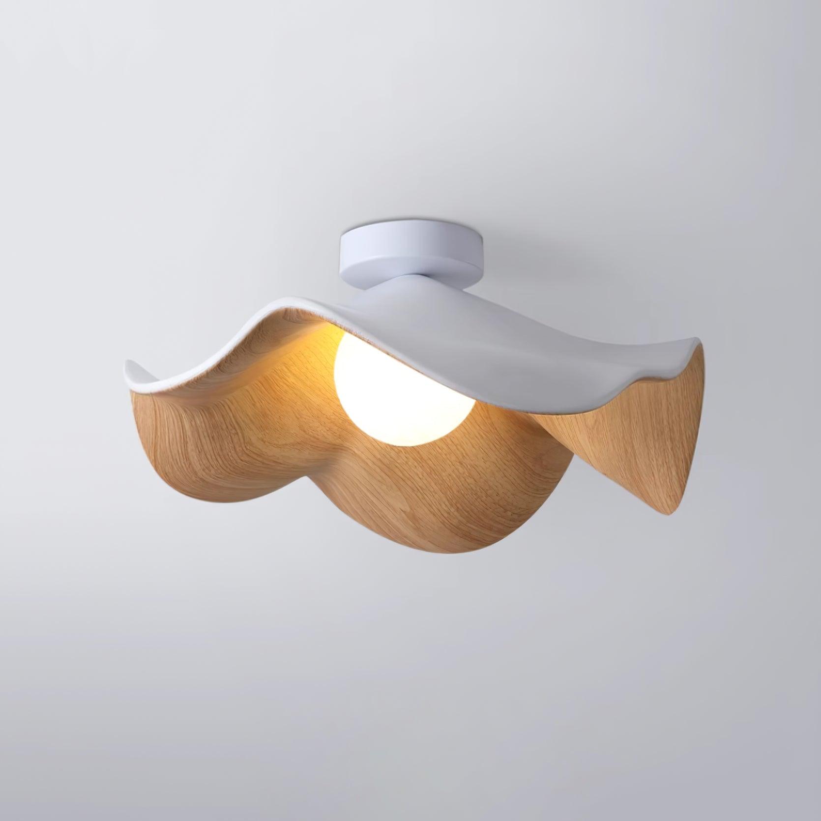 Belenor Ceiling Lamp Lotus Leaf with Wood and White Finish
