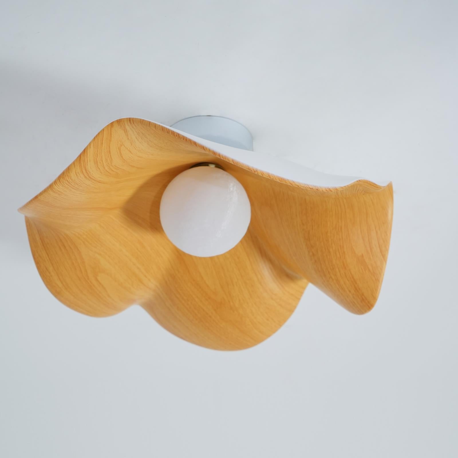 Belenor Ceiling Lamp Lotus Leaf with Wood and White Finish