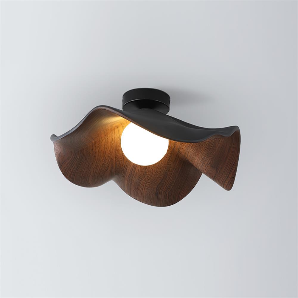 Belenor Ceiling Lamp Lotus Leaf with Wood and White Finish
